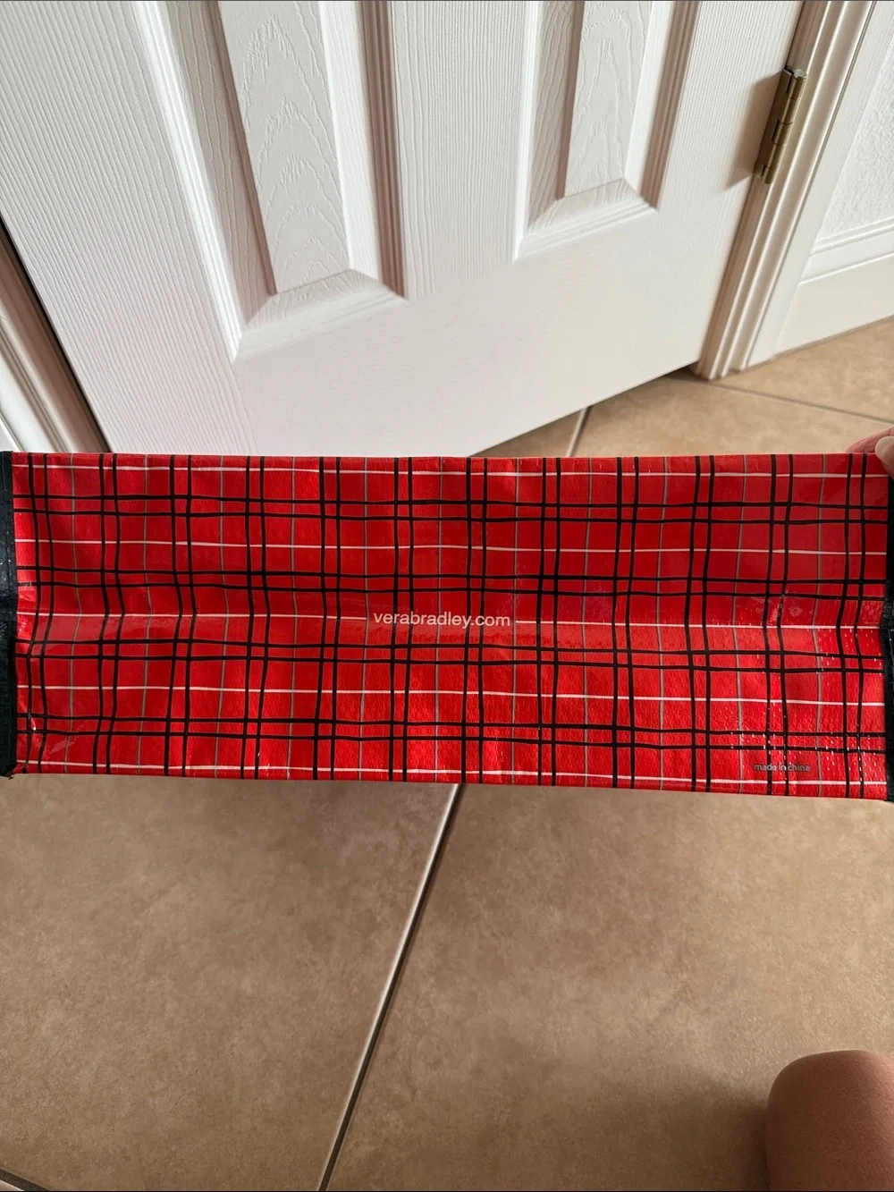 Vera Bradley Red Plaid Market Tote with Black Scotty Dog